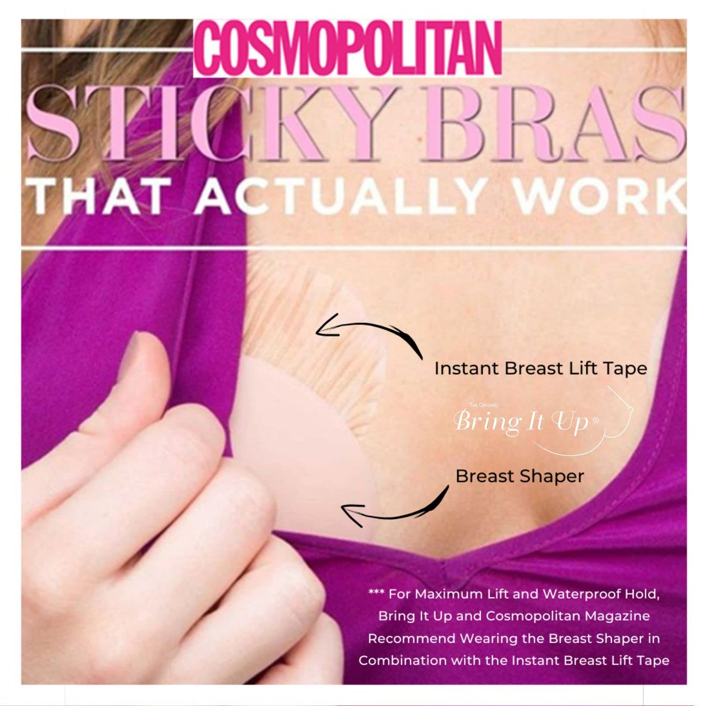 Bring It Up Push Up Sticky Bra, Breast Lifters, Breast Shaper, Adhesive Bra, Nipple Cover, Pasty, Cup Size DD, Nude