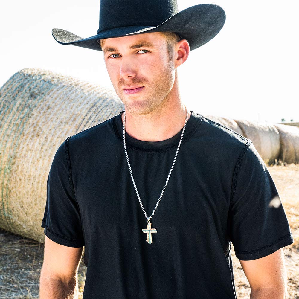 Montana Silversmiths Christian Faith Cross Men's Necklace (Inner Light Turquoise Cross Necklace)