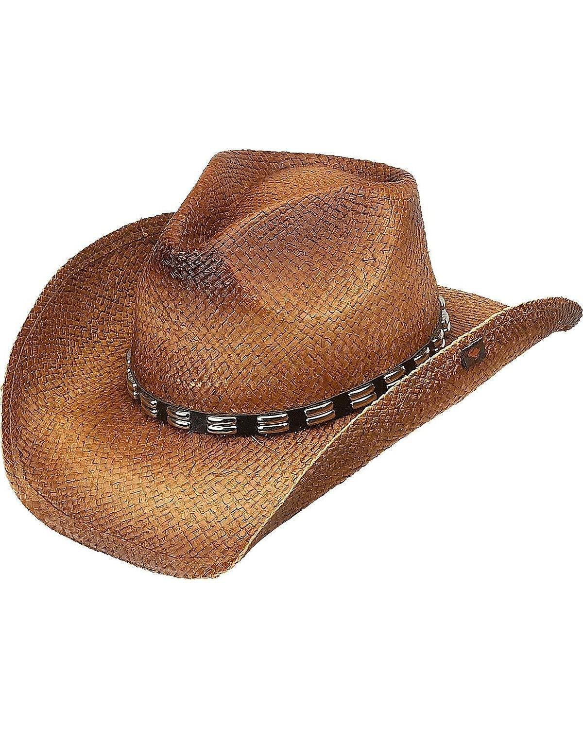 Peter Grimm Ltd Men's Bret Studded Raffia Straw Cowboy Hat Brown One Size