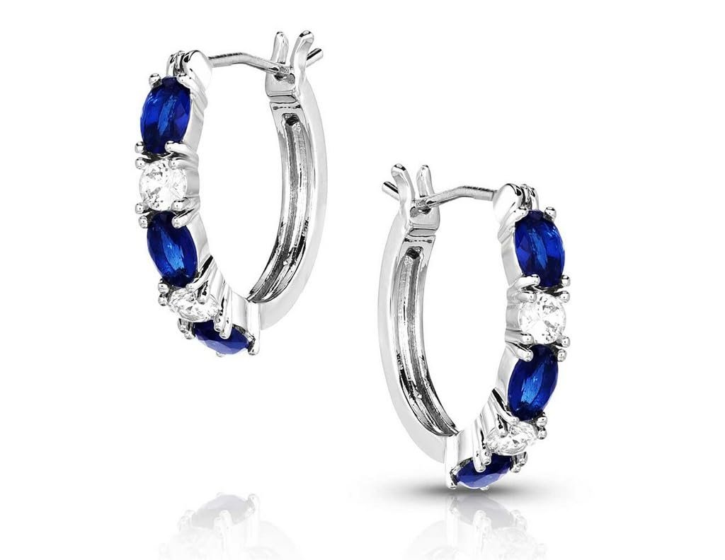 Montana Silversmiths Latch/Lever Back Hoop Earrings (Endless Montana Blue Crystal)
