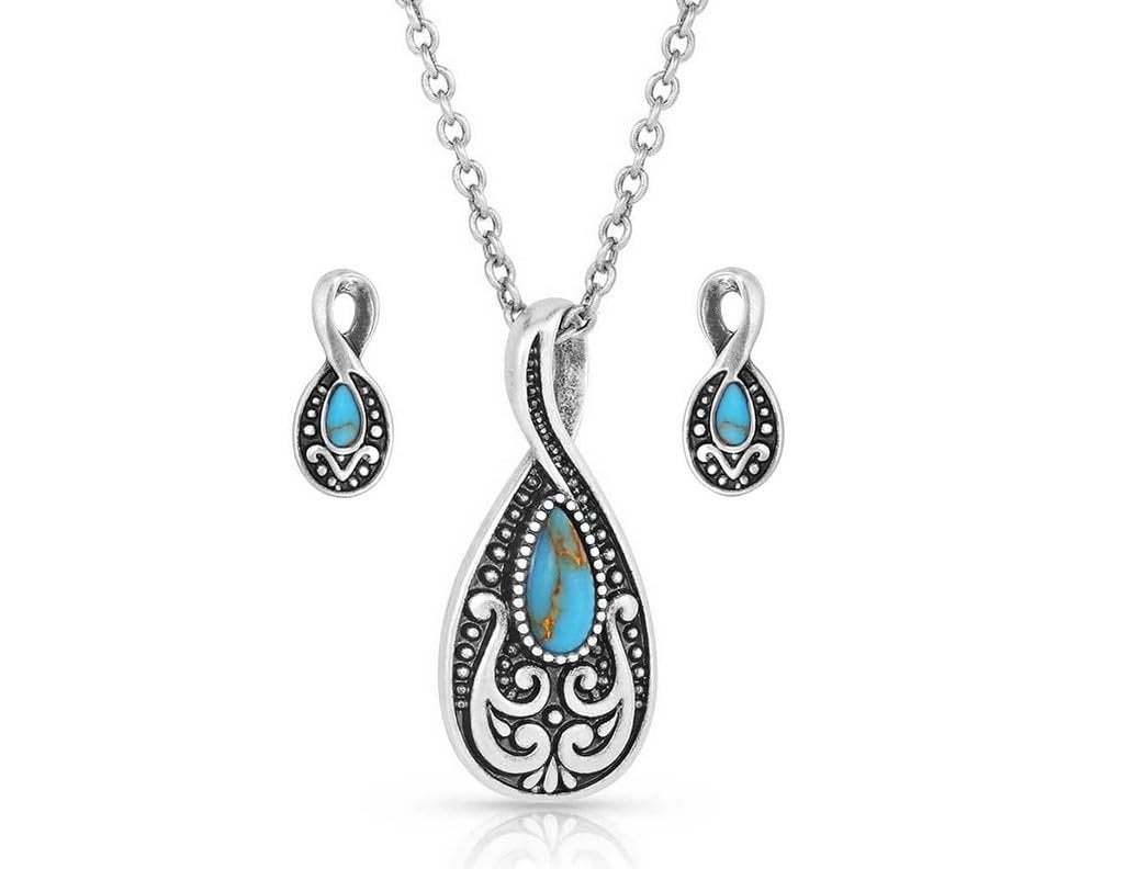 Montana Silversmiths Turquoise Western Inspired Jewelry Set (Western Tradition Teardrop)