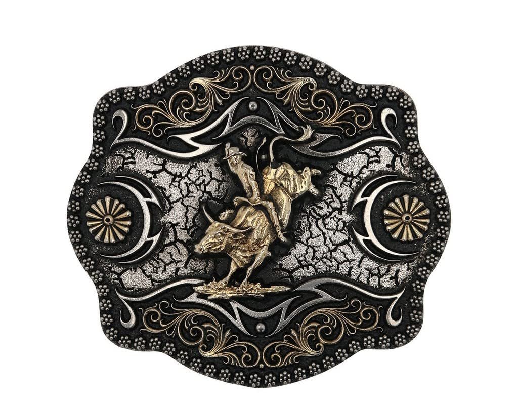 Montana Silversmiths Men's A-Blaze Filigree Framed Bull Rider Belt Buckle No Color One Size