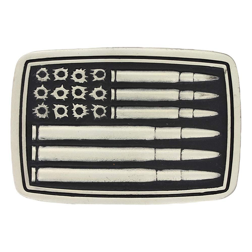 Montana Silversmiths 2nd Amendment Series Attitude Western Belt Buckle (Silver Bullet Flag - Antiqued Silver)