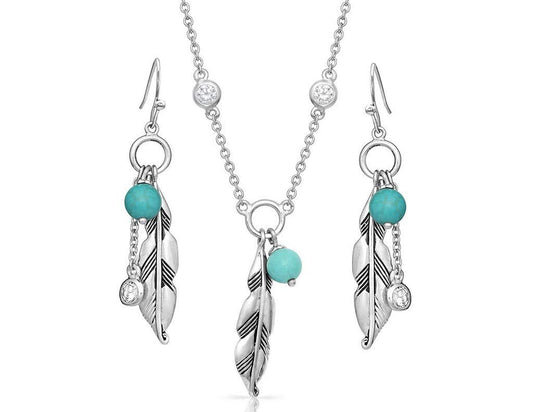 Montana Silversmiths Women's Charming Feather And Turquoise Jewelry Set Silver One Size