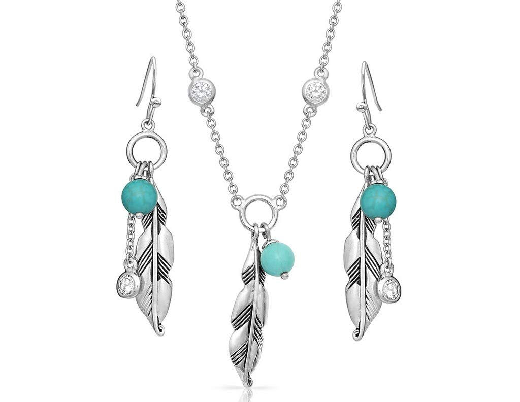 Montana Silversmiths Women's Charming Feather And Turquoise Jewelry Set Silver One Size