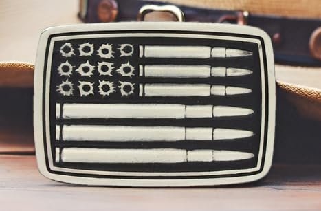 Montana Silversmiths 2nd Amendment Series Attitude Western Belt Buckle (Silver Bullet Flag - Antiqued Silver)