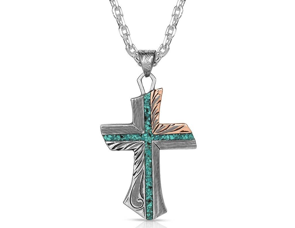 Montana Silversmiths Christian Faith Cross Men's Necklace (Inner Light Turquoise Cross Necklace)