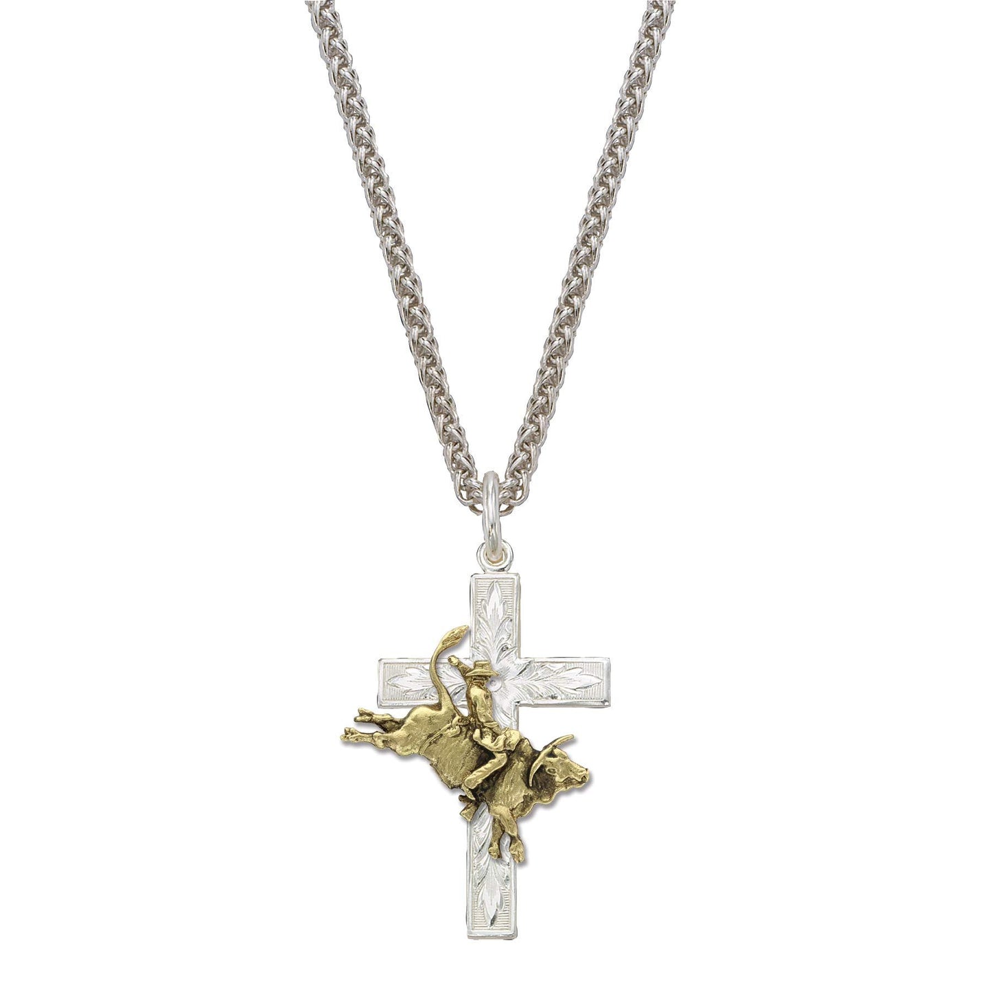 Montana Silversmiths 24k Gold Plated Silver Bullrider Cross Necklace for Adults