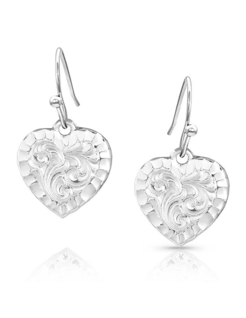 Montana Silversmiths Women's Western Lifestyle Heart Earrings (Chiseled Heart)
