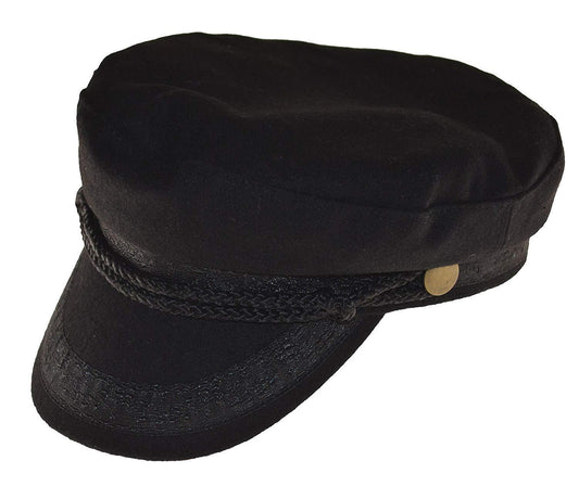 Broner Wool Blend Fisherman Cap Greek Sailor Hat in Black with Gold Button (Small, Black)