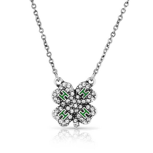 Montana Silversmiths Sparkling Cubic Zirconia 4-H Four Leaf Clover Ladies 18 Inch Split Chain Necklace