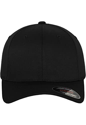 Flexfit Black Wooly Combed Stretchable Fitted Cap Kappe Baseballcap Basecap