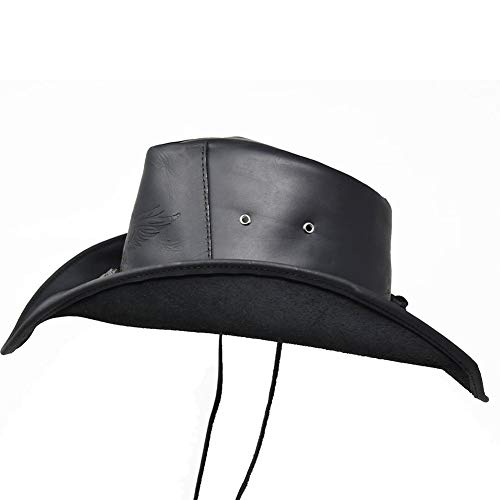 BULLHIDE Leather Collection Men's King of The Road Top Grain Leather Cowboy Hat with 3 3/8" Brim and Chin Cord