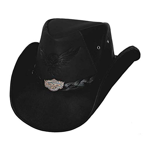 BULLHIDE Leather Collection Men's King of The Road Top Grain Leather Cowboy Hat with 3 3/8" Brim and Chin Cord