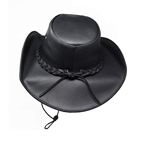 BULLHIDE Leather Collection Men's King of The Road Top Grain Leather Cowboy Hat with 3 3/8" Brim and Chin Cord