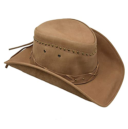 Bullhide Hats Men's Burnt Dust Leather Outback Cowboy Hat, 3 3/8" Brim