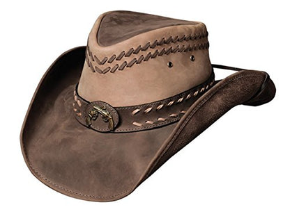 Bullhide "Hideout Leather Outback Hat with Two-Gun Center Concho 4019BC