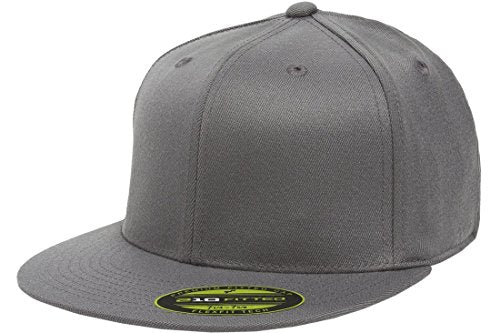 Flexfit Original Blank Flatbill Premium Fitted 210 Hat Cap Flex Fit Flat Bill Small/Medium - Dark Grey