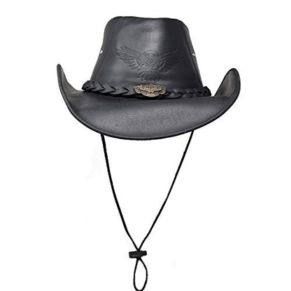 BULLHIDE Leather Collection Men's King of The Road Top Grain Leather Cowboy Hat with 3 3/8" Brim and Chin Cord