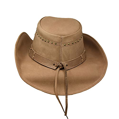 Bullhide Hats Men's Burnt Dust Leather Outback Cowboy Hat, 3 3/8" Brim