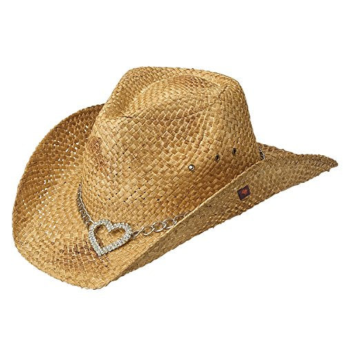 Peter Grimm "Heart Attack" Straw Western Hat with Silver Heart Pendant