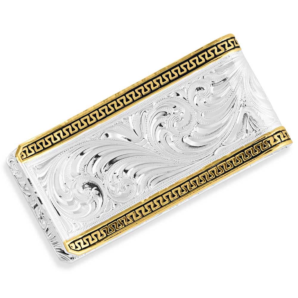 Montana Silversmiths Western Themed Money Clip, Made In USA (Two-Tone Carved Longhorn)