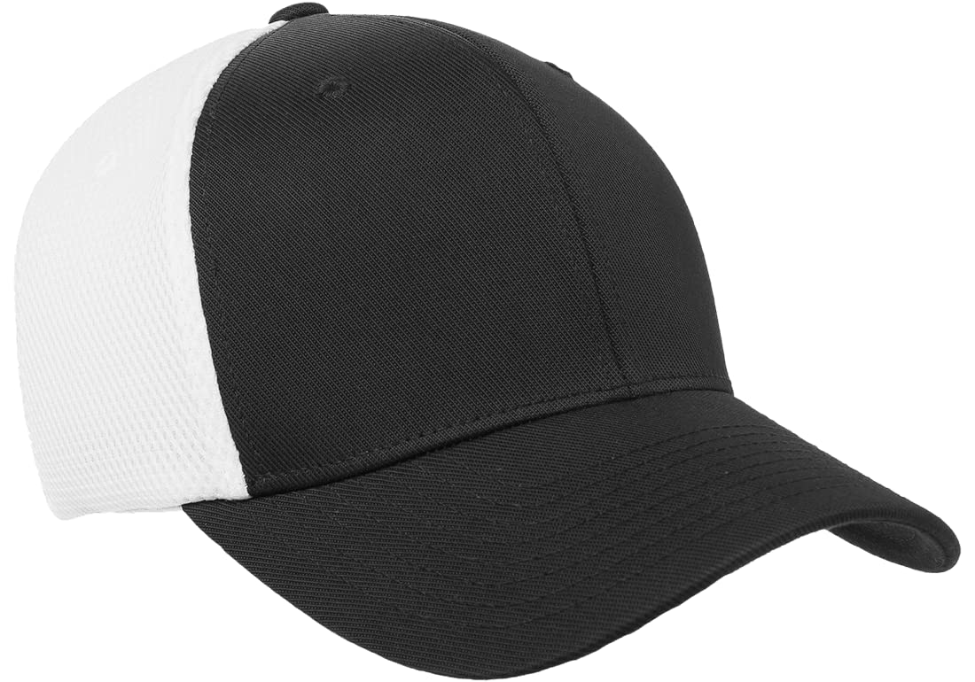 Flexfit Unisex Adult Ultrafibre Airmesh Fitted Cap Hat, Black/White, XX-Large