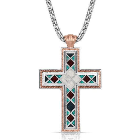 Montana Silversmiths Women's American Legends Mosaic Cross Necklace Silver One Size