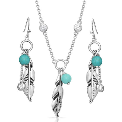 Montana Silversmiths Women's Charming Feather And Turquoise Jewelry Set Silver One Size