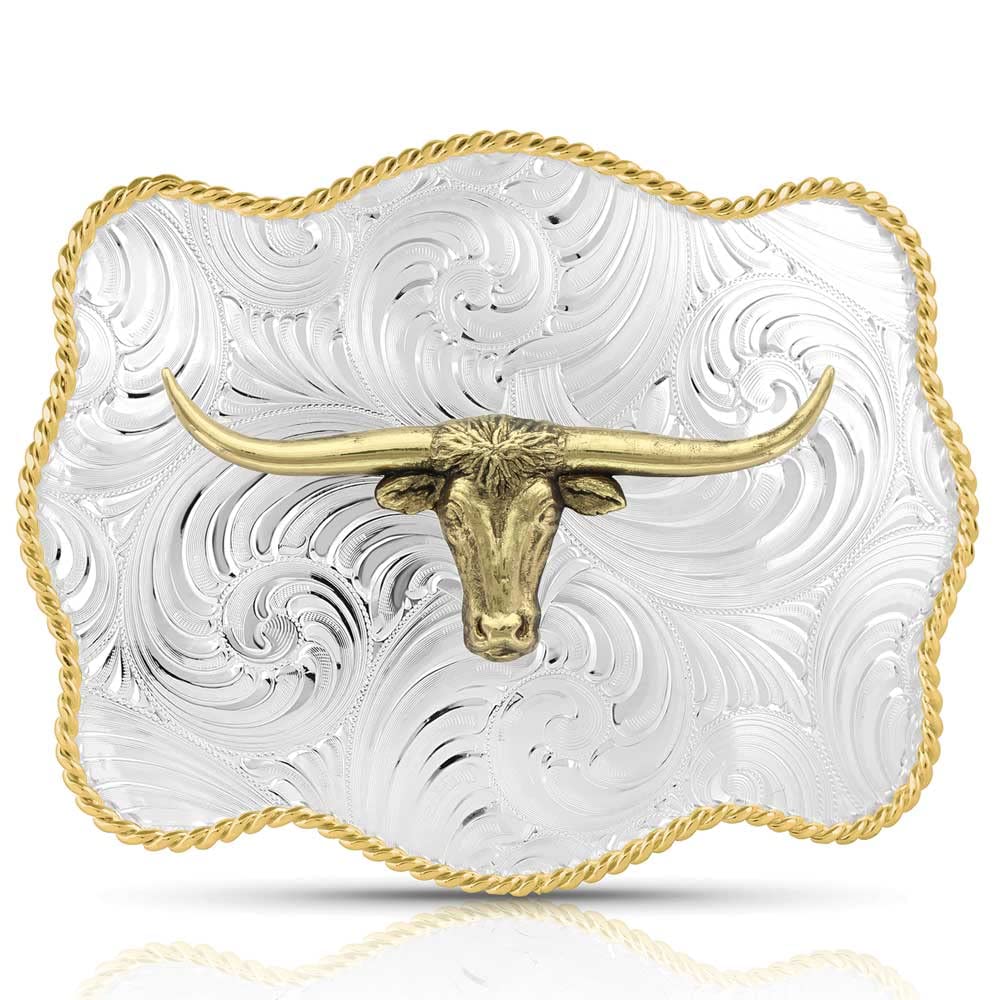 Montana Silversmiths Western Lifestyle Texas/Longhorn Made in the USA Buckle (Bold Engraved Scalloped)