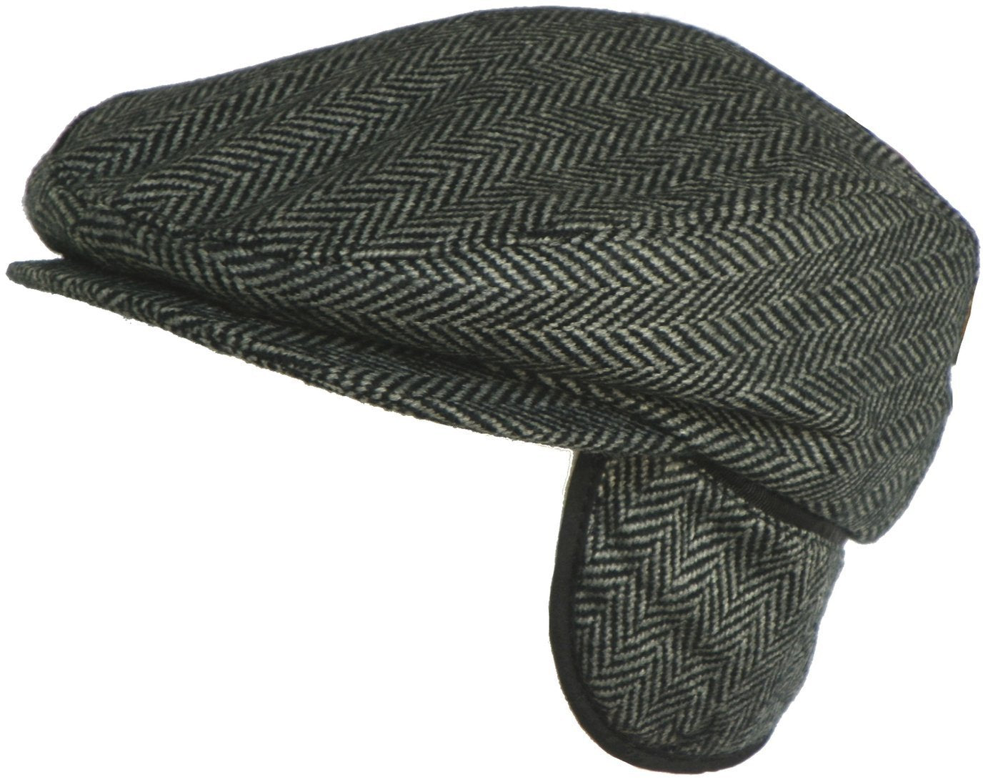 Broner Wool Herringbone Ear Flap Ivy Scally Cap Snap Bill Driver Cap (Large, Charcoal)