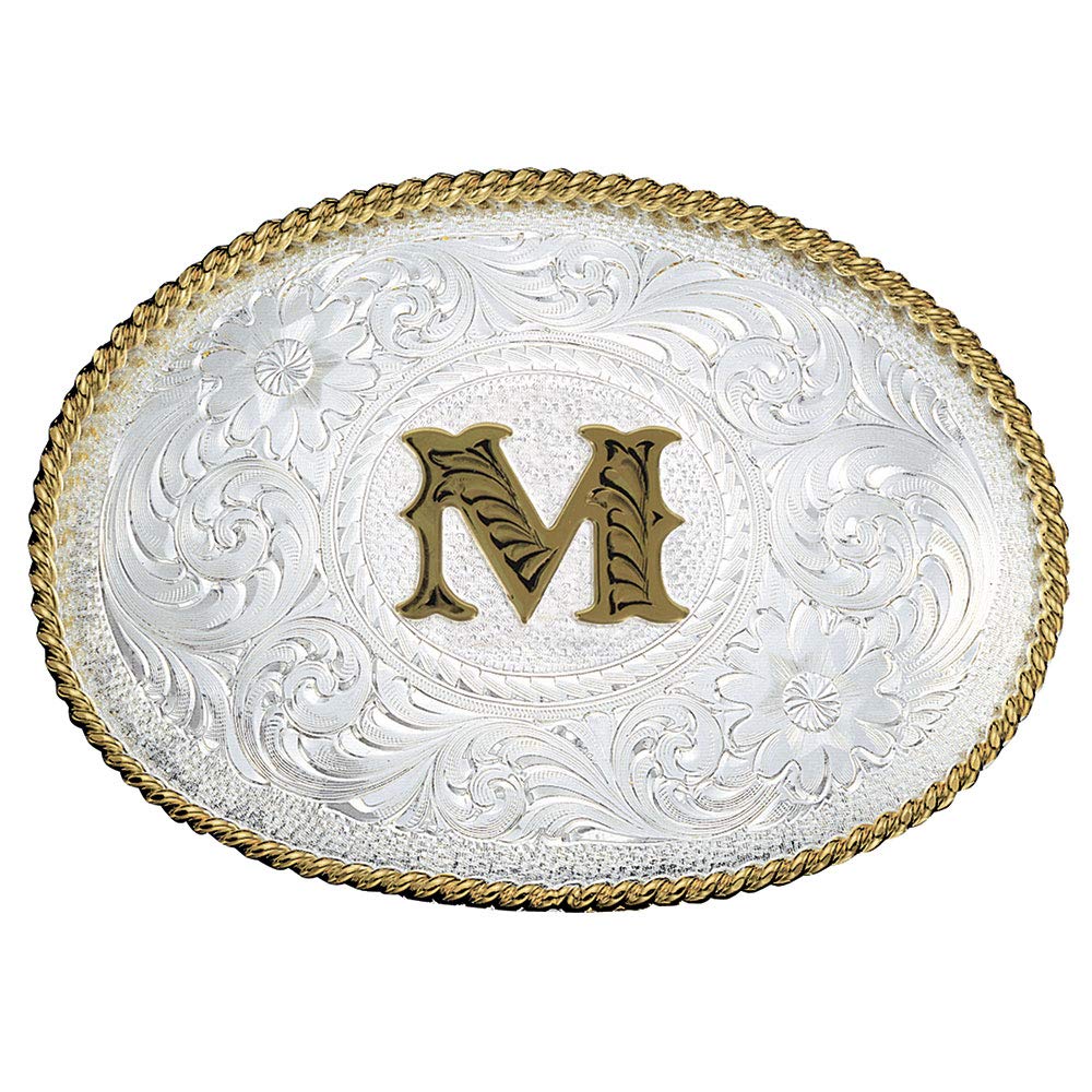 Montana Silversmith "M" Silver Engraved Gold Trim Western Belt Buckle - 700M