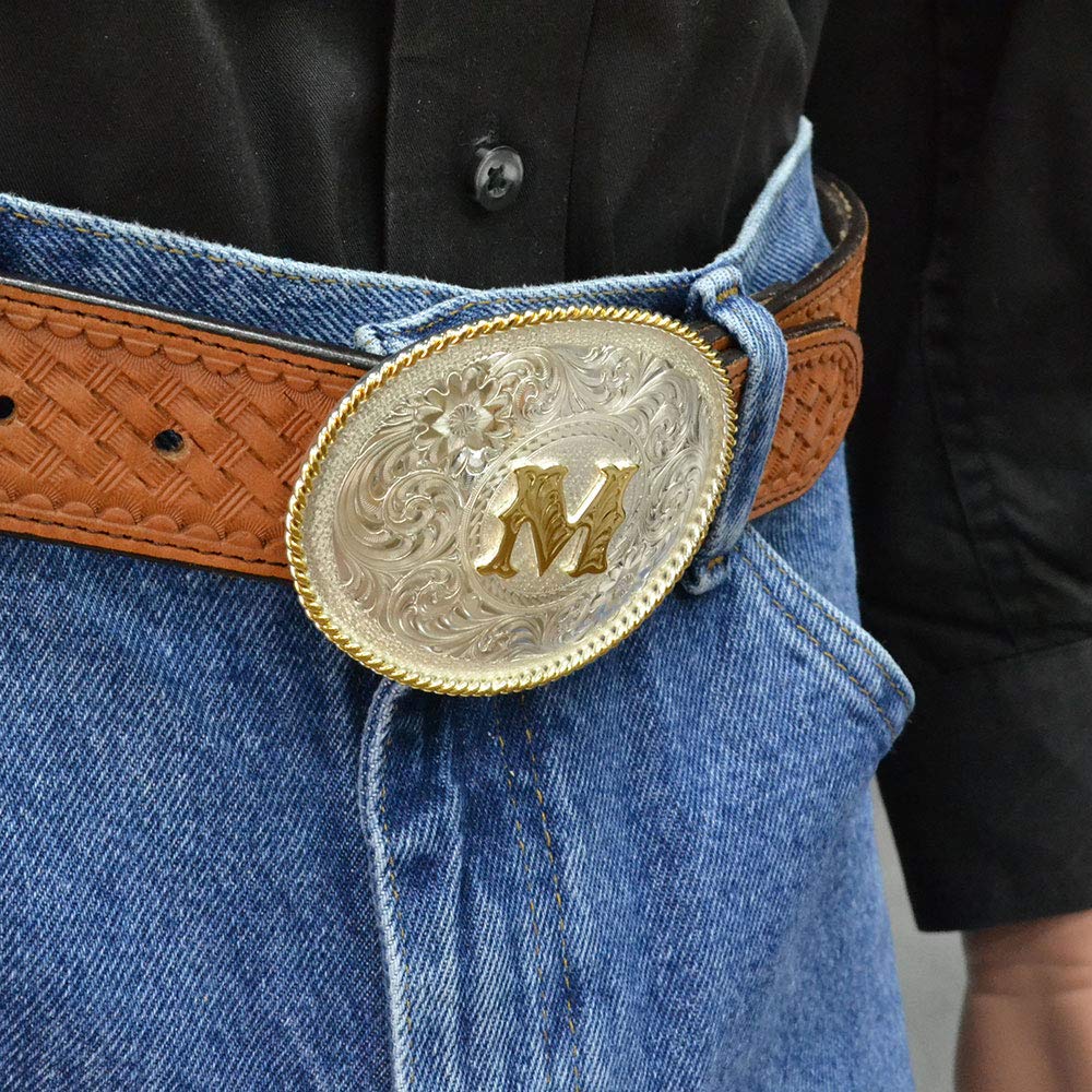 Montana Silversmith "M" Silver Engraved Gold Trim Western Belt Buckle - 700M