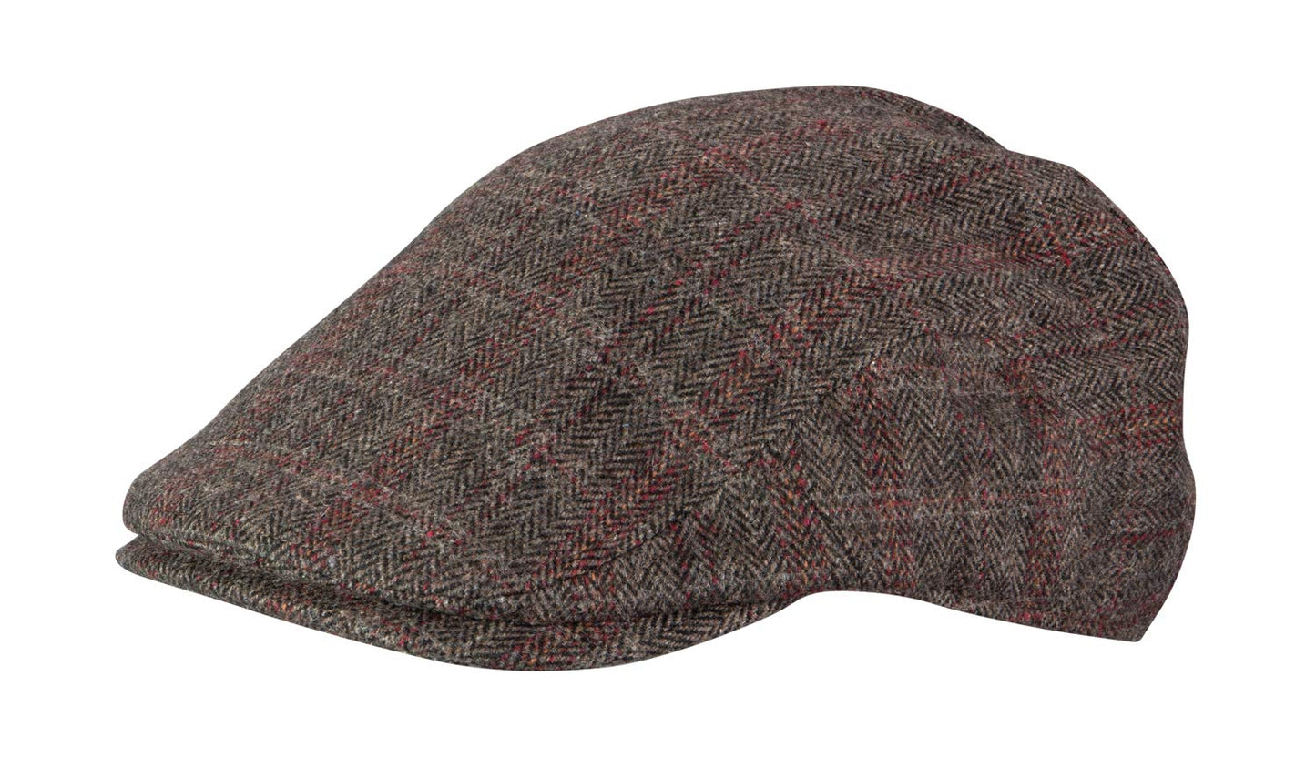 Broner Mens Aberdeen Wool Blend Plaid Ivy Cap with Red Satin Tie Lining, Brown Plaid, XL