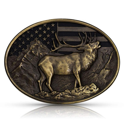 Montana Silversmiths Unisex Brass Elk Flag Buckle Brown One Size