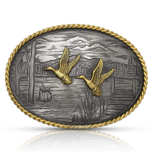 Montana Silversmiths Women's On The Banks With Ducks Belt Buckle Silver One Size