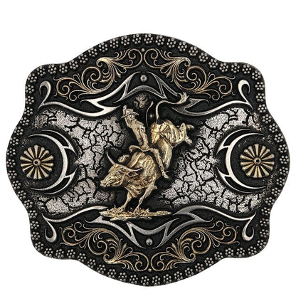 Montana Silversmiths Men's A-Blaze Filigree Framed Bull Rider Belt Buckle No Color One Size