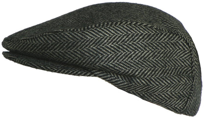 Broner Wool Herringbone Ear Flap Ivy Scally Cap Snap Bill Driver Cap (Large, Charcoal)