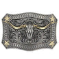 Montana Silversmiths Unisex Longhorn Crest Filigree Attitude Belt Buckle Silver One Size