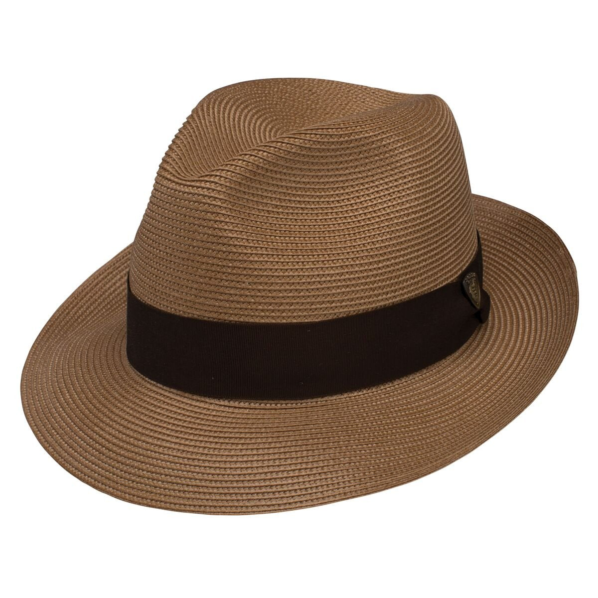 Stetson & Dobbs DSRBUD-1521 Men's Rosebud Straw Fedora Hat, Cognac - 7 1/8