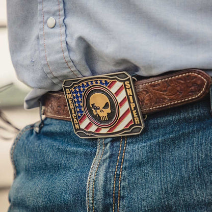 Montana Silversmiths Men's Chris Kyle American Sniper Belt Buckle Red/White/Blue One Size