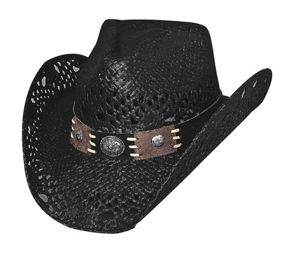 Large Black "Pure Country" Toyo Straw w/ Leather Hatband and Conchos