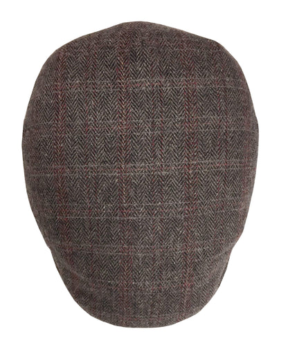 Broner Mens Aberdeen Wool Blend Plaid Ivy Cap with Red Satin Tie Lining, Brown Plaid, XL