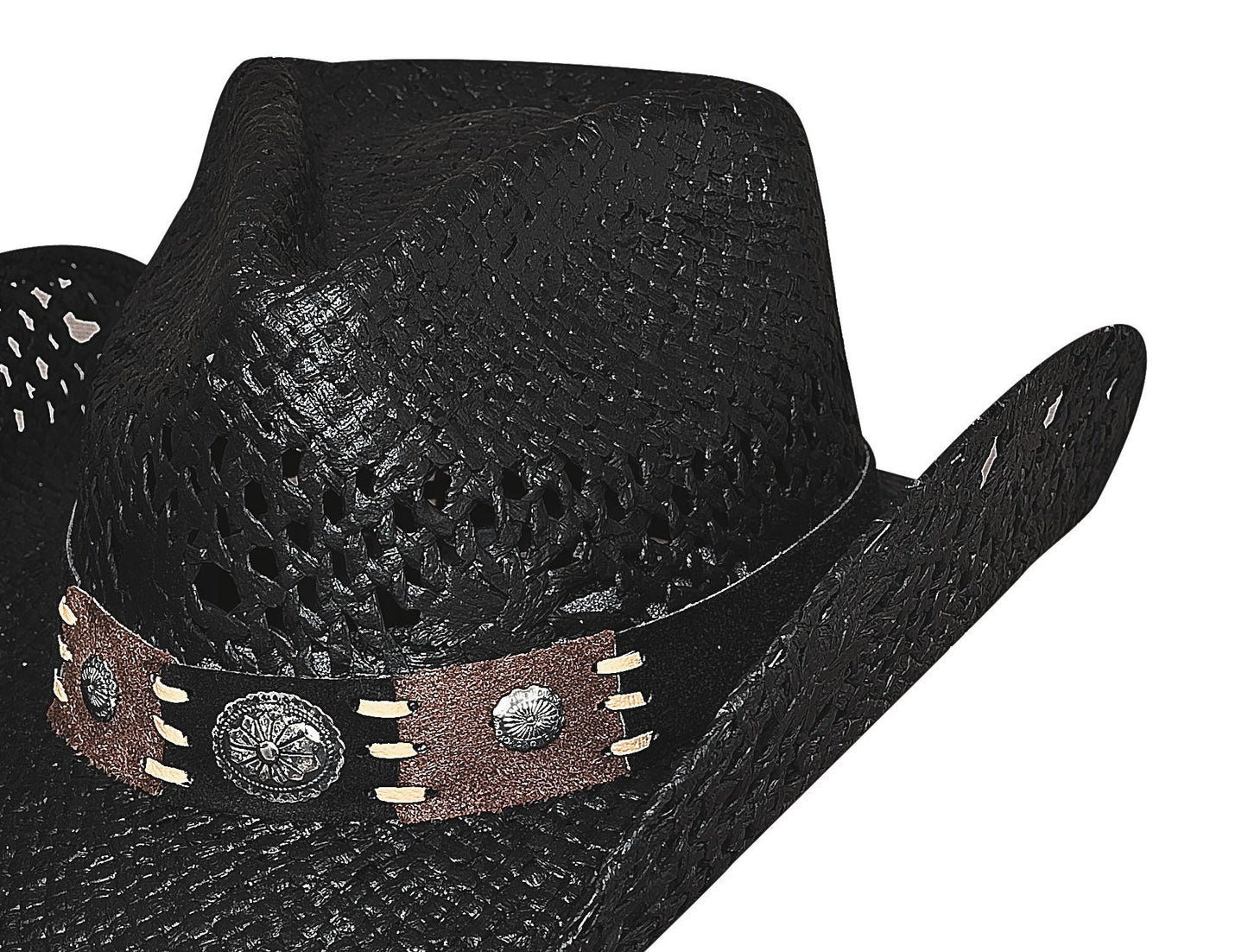 Large Black "Pure Country" Toyo Straw w/ Leather Hatband and Conchos