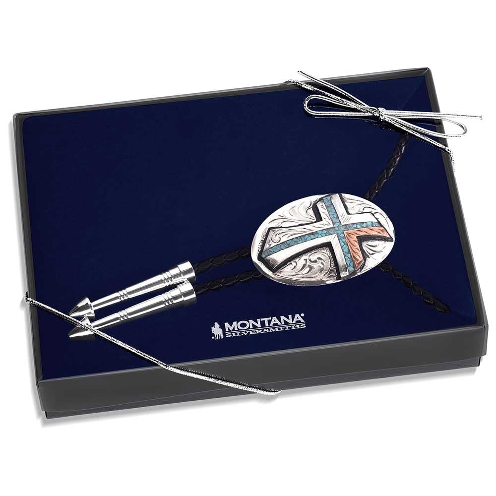 Montana Silversmiths Western Lifestyle Braided Leather Cord Silver Finished Arrow Pointed Tips Southwestern Style Bolo Tie