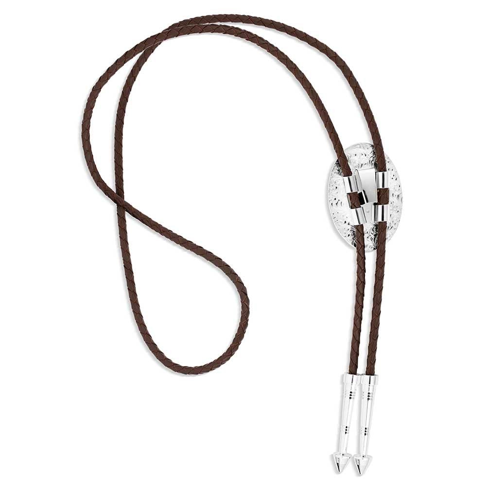 Montana Silversmiths Western Lifestyle Braided Leather Cord Silver Finished Arrow Pointed Tips Southwestern Style Bolo Tie