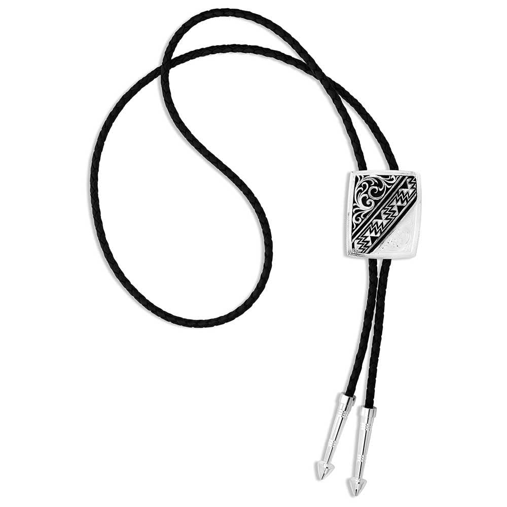 Montana Silversmiths Western Lifestyle Braided Leather Cord Silver Finished Arrow Pointed Tips Southwestern Style Bolo Tie