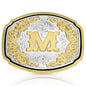 Montana Silversmiths Engraved Filigree Silver and Gold Tone Initial Rope Border Western Belt Buckle