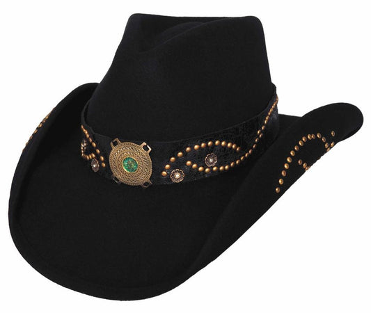 Montecarlo Bullhide Hats Sheila Wool Felt Cowboy Western Hat (XLarge, Black)