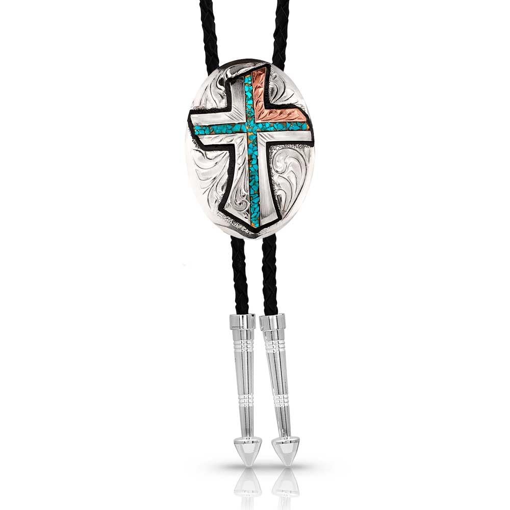 Montana Silversmiths Western Lifestyle Braided Leather Cord Silver Finished Arrow Pointed Tips Southwestern Style Bolo Tie